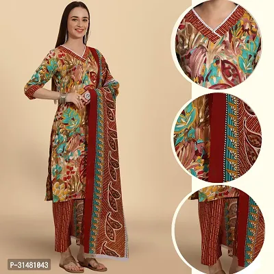 Stylish Mustard Cotton Blend Printed Kurta, Bottom and Dupatta Set For Women-thumb0