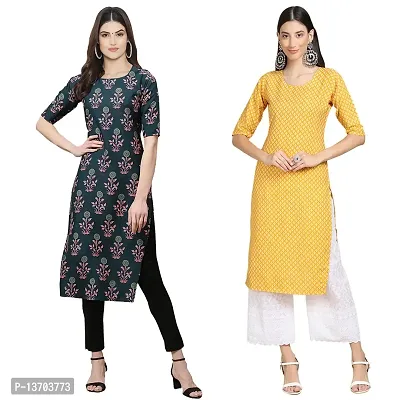 Stylish Crepe Printed Straight Kurta For Women- Pack Of 2-thumb0