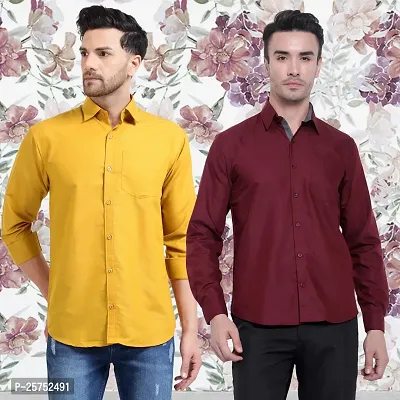 Stylish Cotton Multicoloured Solid Long Sleeves Fornal Shirt For Men Pack Of 2-thumb0