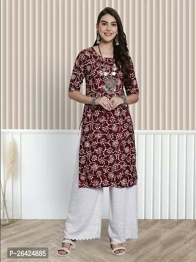 Stylish Multicoloured Crepe A-Line Printed Stitched Kurti For Women-thumb2