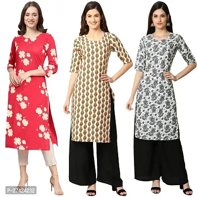 Stylish Multicoloured Crepe Stitched Kurta For Women Pack of 3