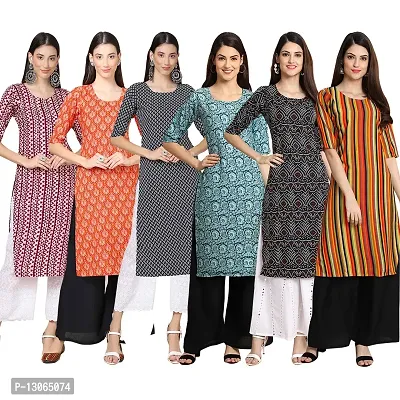 Trendy Crepe Digital Printed Straight Kurta For Women ( Pack Of 6 )-thumb0