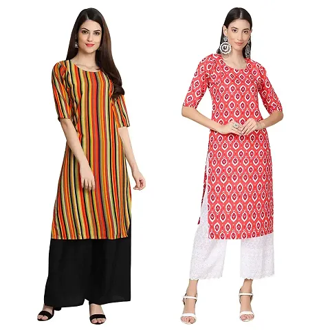 Women Stylish Crepe Printed Casual Straight Kurta