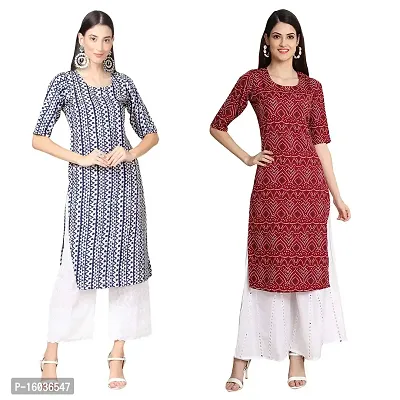 Stylish Straight Printed Crepe Kurta For Women -Pack Of 2-thumb0