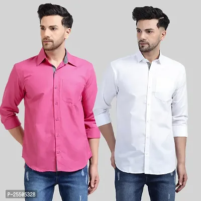 Elegant Cotton Multicoloured Long Sleeves Formal Shirt For Men- Pack Of 2