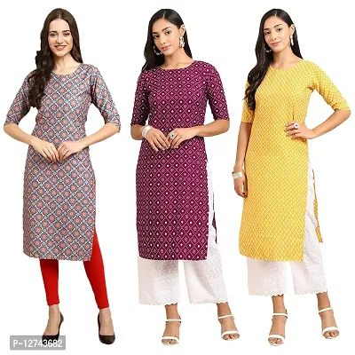 Stylish Crepe Digital Printed Straight Kurti For Women Pack of 3