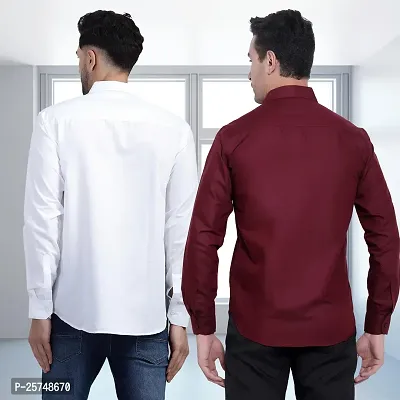 Stylish Cotton Multicoloured Solid Long Sleeves Fornal Shirt For Men Pack Of 2-thumb2