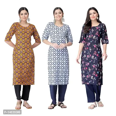 New Crepe Combo Printed Kurtis For Women Pack Of 3-thumb0