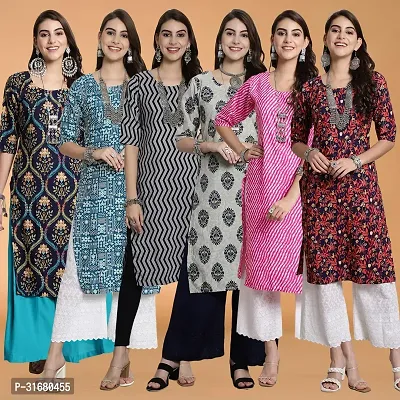 Fancy Crepe Printed Kurtas For Women Pack Of 6-thumb0