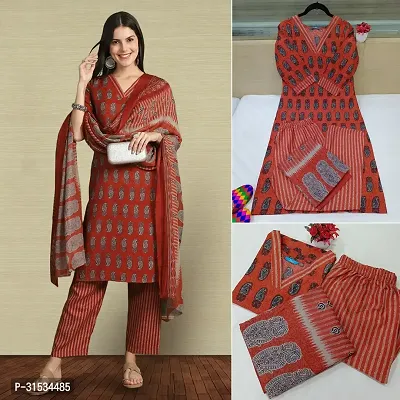 Fancy Cotton Blend Kurta Bottom And Dupatta Set For Women