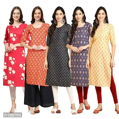 Attractive Straight Multicoloured Printed Crepe Kurta Combo For Women Pack Of 5-thumb0