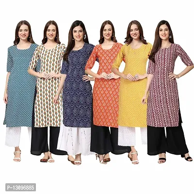 Women Crepe Digital Printed Straight Kurti  Pack of 6