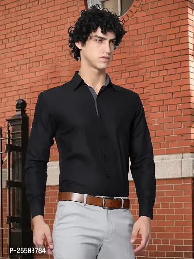 Reliable Black Cotton Solid Long Sleeves Formal Shirt For Men-thumb3