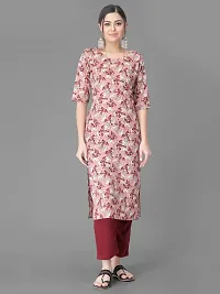 Stylish Peach Crepe Printed Straight kurta With Pant Set For Women-thumb1