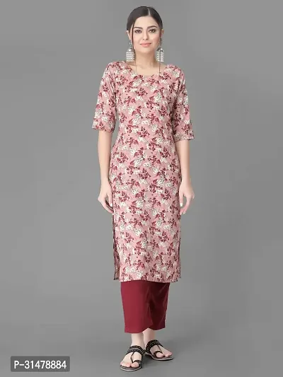 Stylish Peach Crepe Printed Straight kurta With Pant Set For Women-thumb2