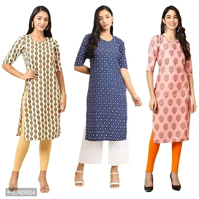 Stylish Multicoloured Crepe Stitched Kurta For Women Pack of 3-thumb0