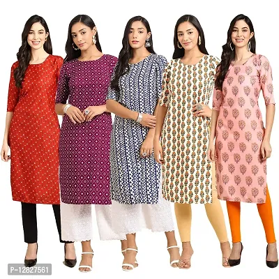 Attractive Straight Multicoloured Printed Crepe Kurta Combo For Women Pack Of 5-thumb0