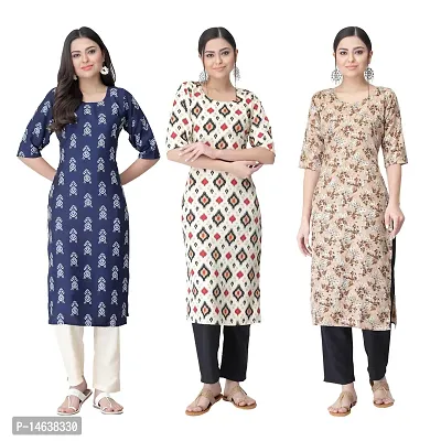 New Crepe Combo Printed Kurtis For Women Pack Of 3-thumb0