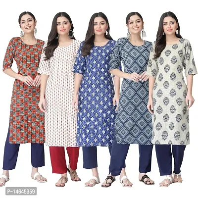 New Crepe Printed Kurtis Combo For Women Pack Of 5-thumb0