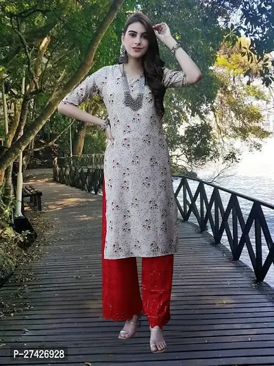 Stylish Beige Crepe Stitched Kurta For Women-thumb0