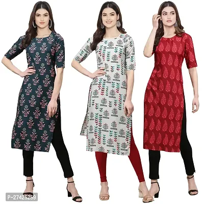 Stylish Multicoloured Crepe Stitched Kurta For Women Pack of 3-thumb0