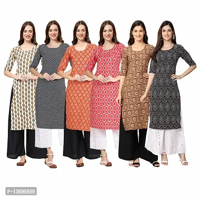 Women Crepe Digital Printed Straight Kurti  Pack of 6