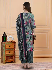 Stylish Multicoloured Cotton Blend Printed Kurta, Bottom and Dupatta Set For Women-thumb1