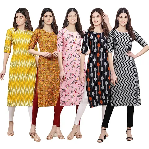 Stylish Crepe Printed Kurti - Pack of 5