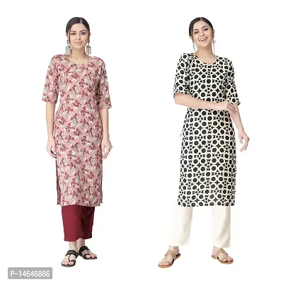 Attarctive Crepe Printed Straight Kurti Combo For Women Pack Of 2