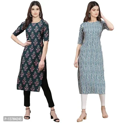 Stylish Crepe Printed Straight Kurta For Women- Pack Of 2