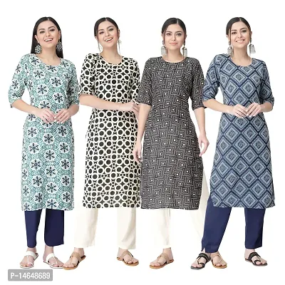 New Crepe Combo Printed Kurtis For Women Pack Of 4-thumb0