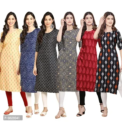 Women Crepe Digital Printed Straight Kurti  Pack of 6