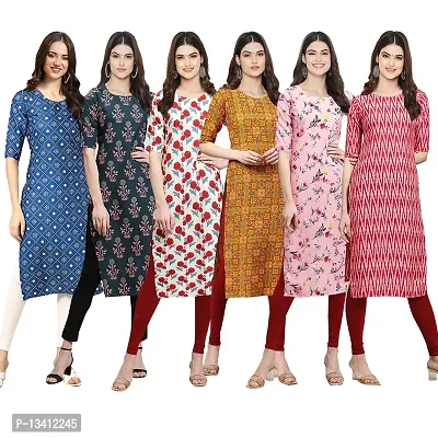 Women Crepe Digital Printed Straight Kurti Pack of 6-thumb0