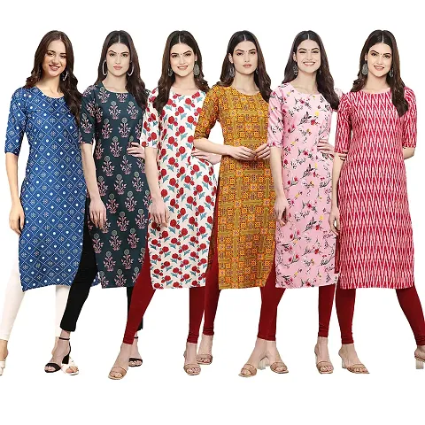 Stylish Crepe Printed Kurti - Pack of 6