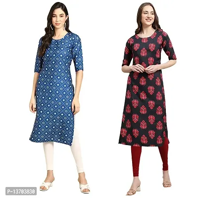 Stylish Crepe Printed Straight Kurta For Women- Pack Of 2-thumb0