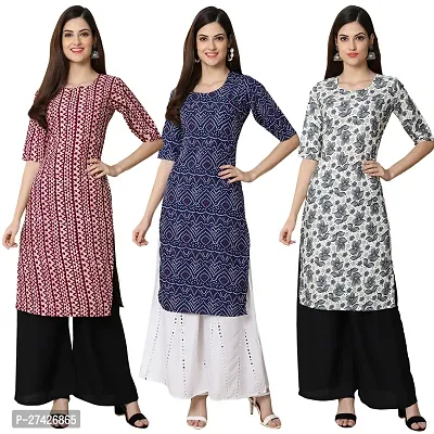 Stylish Multicoloured Crepe Stitched Kurta For Women Pack of 3-thumb0