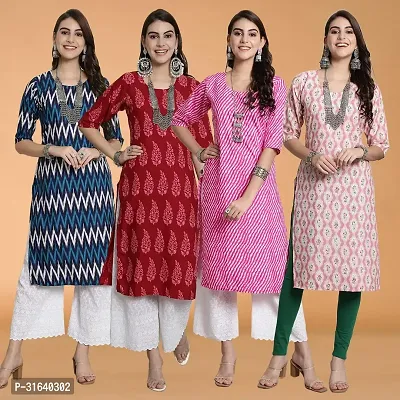 Attractive Multicoloured Printed Crepe Kurtas For Women Pack Of 4