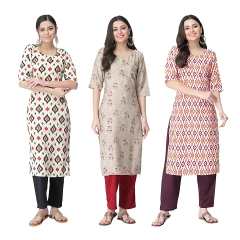 Best Selling Combo Of 3 Crepe Printed Kurtis