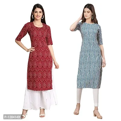 Stylish Digital Printed Woman Crepe Multicolored Kurtis Pack of 2-thumb0