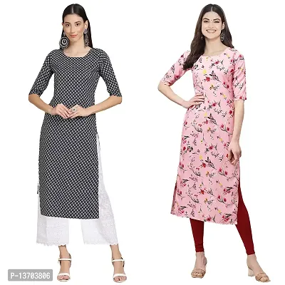 Stylish Crepe Printed Straight Kurta For Women- Pack Of 2-thumb0