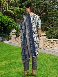 Stylish Navy Blue Cotton Blend Printed Kurta, Bottom and Dupatta Set For Women-thumb2