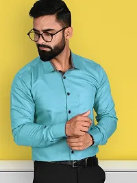 Reliable Turquoise Cotton Solid Long Sleeve Formal Shirts For Men-thumb2