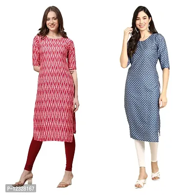 Straight Multicoloured Printed Crepe Kurta Pack Of 2