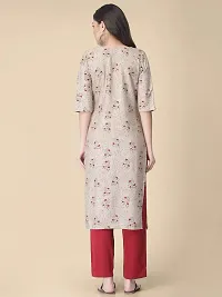 Straight Beige Printed Crepe Kurta-thumb3