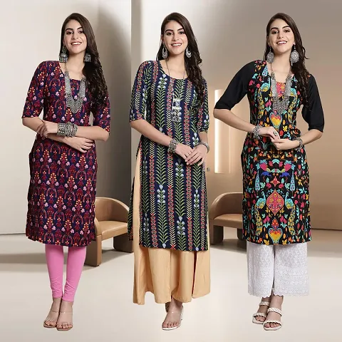 Fancy Straight Crepe Kurti - Pack Of 3