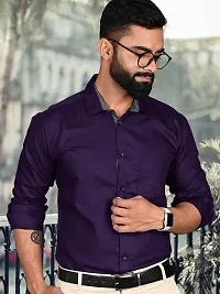 Men Stylish Purple Cotton Solid Long Sleeve Semi Formal Shirt-thumb1