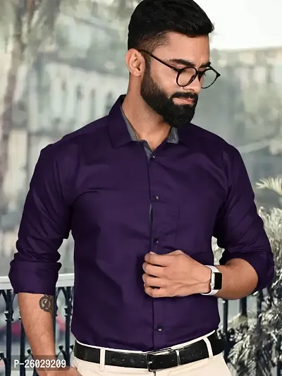 Men Stylish Purple Cotton Solid Long Sleeve Semi Formal Shirt-thumb2