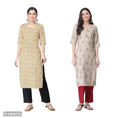 Attarctive Crepe Printed Straight Kurti Combo For Women Pack Of 2-thumb0