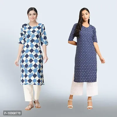 Women Stylish Crepe Ethnic Motif Casual Straight Kurta