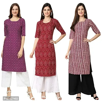 Stylish Multicoloured Crepe Stitched Kurta For Women Pack of 3